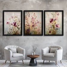 Vintage Floral Wall Art Set Of 3 Prints Rustic Nature Artwork Shabby Chic Art