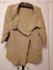 TOAST GREEN CHUNKY COTTON  RIBBED CARDIGAN –  SIZE 16