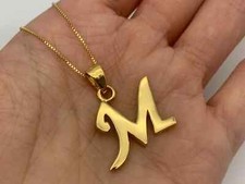 Alphabet Initial Letter M Pendant Necklace 18" 14K Yellow Gold Plated Silver
