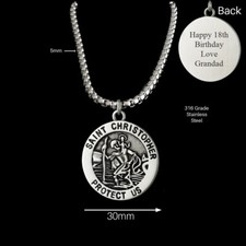 Large Saint Christopher Necklace. Personalised, Engraved. Chunky Chain. St Steel