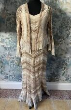Damianou Gold Lace Maxi Dress Jacket Set Wedding Guest Formal Occasion UK 10