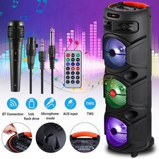 4000W Portable Bluetooth Speaker Triple 8" Woofer Sound System For Party DJ +Mic