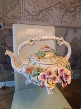 VINTAGE CAPODIMONTE LARGE FLORAL TEA POT