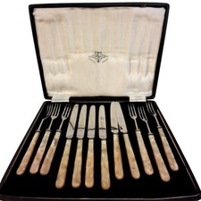 Crusader Cutlery Set with Case Sheffield England Faux Pearl Handles