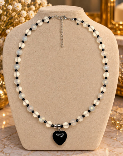 White glass round beaded - white,