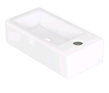 Bathroom Sink, Wall Hanging, Rectangular White Ceramic Basin, Tap Right Small
