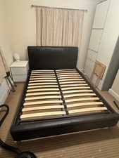 King Size Faux Leather Sleigh Bed with Mattress