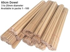 60cm Birch Hardwood Dowels (sizes 3mm - 25mm) ...