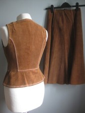 VINTAGE LEATHER SKIRT SUIT 4 6 XS petite calamity jane western cowgirl suede USA