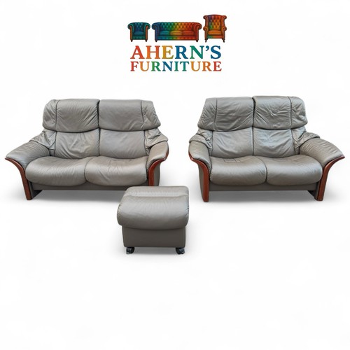 Pair grey leather ekornes - pair, of