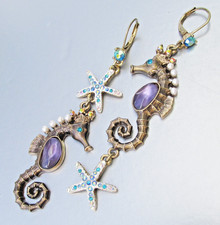 Retired Betsey Johnson INTO THE BLUE Seahorse Rhinestone Starfish Long Earrings