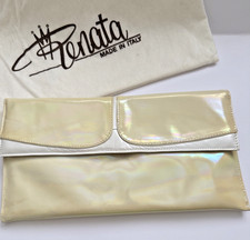 Renata Vintage Cream Patent Leather Clutch Bag Made In Italy with Dustbag