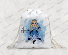 Elsa Ice Queen Princess Personalised Drawstring Bag, Gift for girl, School bag