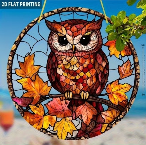 Autumn owl branch hanging - on,