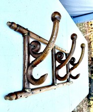 ANTIQUE 1800S BENTWOOD WALL HAT COAT RACK OAK BRASS 3 HOOKS THONET swivel