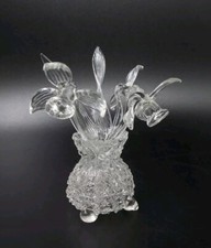 Miniature Art Glass Orchids Lampwork - Flowers & Leaves In Textured Glass Vase