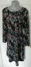 COTTON TRADERS Size 14 Black Pink Green Grey Knit Floral Jumper Dress Stretch