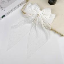 Very Large Patterned Lace Double Hair Bow on Barrette with Tails