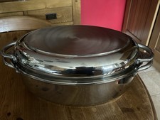 Large Stainless Steel Oval Casserole/Roasting Dish (37cm x 25cm x 12 cm )