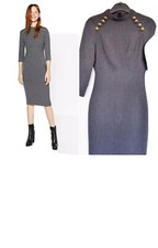 NEW ZARA GREY MIDI TUBE DRESS WITH SHOULDER BUTTONS SIZE XS