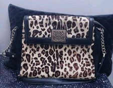 Biba Animal Print Black Leather Gold  Iconic Gold Buckle Grab Handbag Work Size 