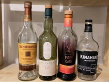 4x Empty Whisky Bottles - Lagavulin 16, Glenfiddich Fire & Cane, Glenmorangie 10