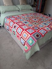 handmade afghan crochet squares blanket 50" x 86" excellent condition