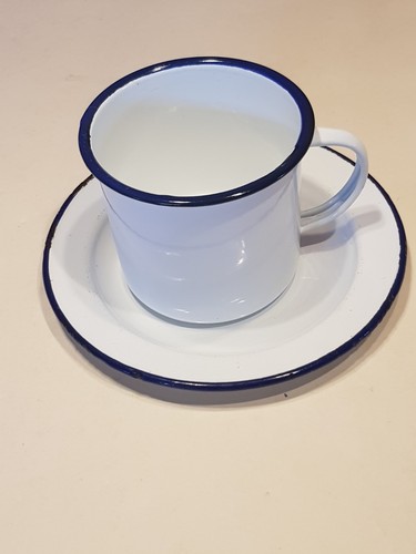 White enamel cup and - white, plate