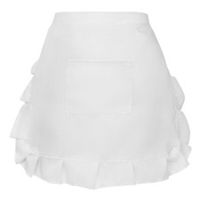Frilly Apron Half Waist Short White Pinny Women Small Bib Pocket