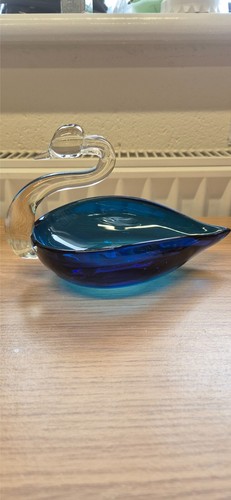Vintage glass swan blue - vintage, blue/clear