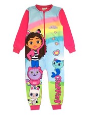 Girls Gabby's Dollhouse 1Onesie One Piece Pyjama Zip Up Pink Sleepsuit 2-8 Yrs