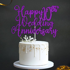 Personalised Happy 10th Wedding Anniversary Glitter Cake Topper 25th 30th 40th