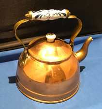 Vintage Copper Kettle with Blue and White Ceramic Handle