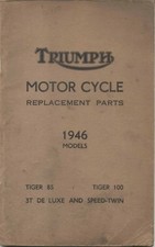 Triumph Illustrated Parts List for Triumph Motor Cycles 1946 Tiger 85, 100 & 3T
