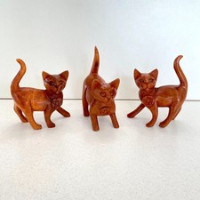 Wooden Cat Ornament Hand Carved Set Of 3.....