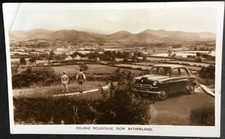 Mourne Mountains from RATHFRILAND, Down, N.Ireland.  Vauxhall Wyvern Car. RPPC