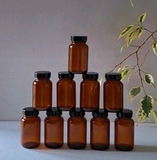 10 x 100ml Vintage Small Brown Glass Jars. Kitchen Spice or Shed/Gararge Storage