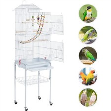 Parrot Cage Bird Cage Metal Budgies Cage with Roof Top&Toys with Rolling Stand