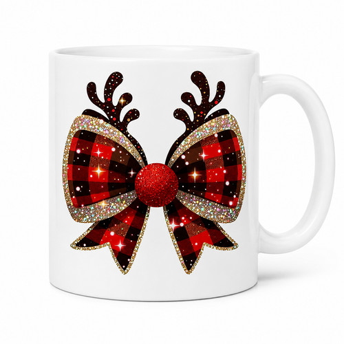 Christmas reindeer bow mug red - christmas,