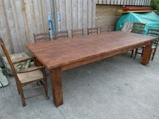 8 FREE CHAIRS, HUGE 10' X 4' VINTAGE RECLAIMED PINE FARMHOUSE TABLE SEATS 12-14