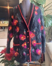 Vintage Hand Knitted Sasha Kagan Welsh Poppy Mohair Cardigan Chest 44”/L
