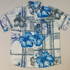 Hawaiian Shirt Hula LARGE Relaxed Fit BLue Short Sleeve Floral Beach Holiday