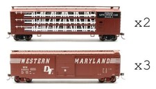 BACHMANN 'HO' GAUGE RAKE OF 5 3X SLIDING DOOR 2X HUMANE LIVESTOCK BOX CARS