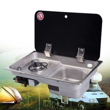 GR-903 Boat Caravan RV Camper Burner Gas Stove Hob/Sink Combo Foldable Black US