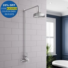 Traditional Thermostatic Mixer Shower Set Round Chrome Crosshead Exposed Valve