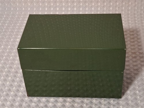 Vintage green metal recipe box - vintage,
