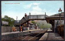 COLOUR GLOSSY POSTCARD LANCASHIRE & YORKSHIRE RAILWAY STATION BROCKHOLES 1917