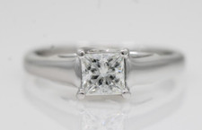 Tolkowsky 14K White Gold GSI 0.70 Ct Princess Cut Natural Diamond Ring Size 6