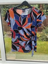 M Medium 10 12 14 Coco Bianco Top Tunic QVC Tie Side abstract arty pattern Black