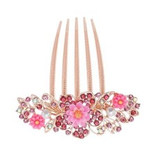 Flower Hair Comb Wedding Bride Headpiece French Twist Hair Accessories Pink
